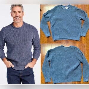 L.L.Bean Organic Cotton Waffle Sweater Rollneck Crew Blue-Heavy~Men’s L